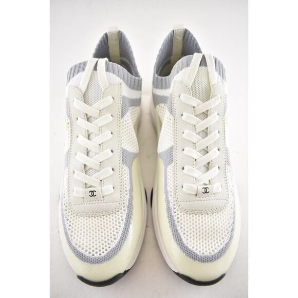 Chanel 22C Mens White Grey Knit Sock Clear CC Logo Low Top Trainer Sneaker 44 11 - Picture 6 of 12